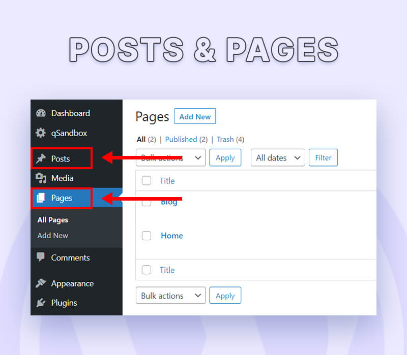 page and post on wordpress